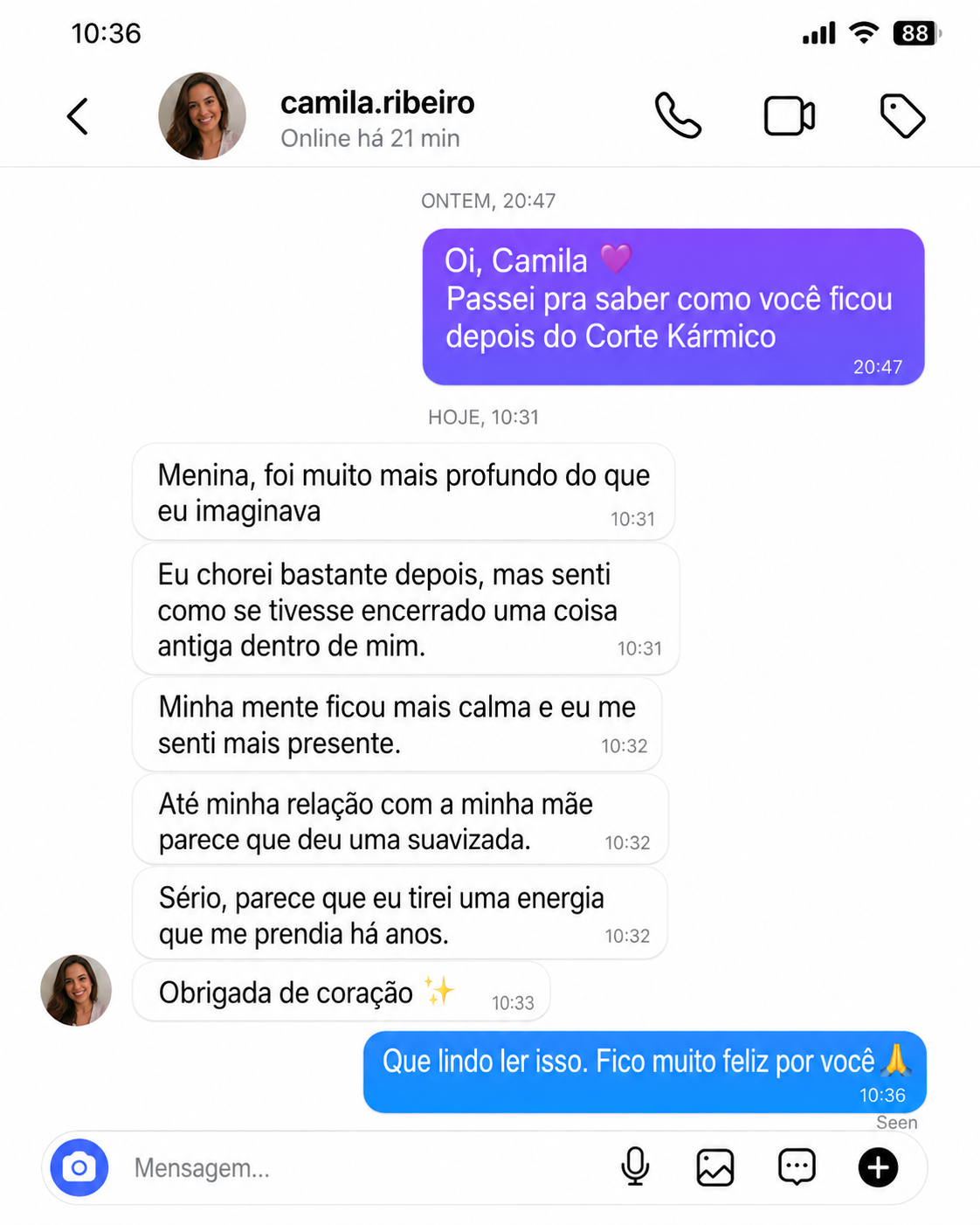 Depoimento real de cliente do Corte Kármico 2
